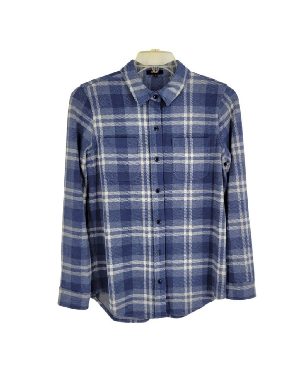 Quince Stretch Sweater Fleece Flannel Shirt Size Medium - Indigo Blue Check - Picture 2 of 5